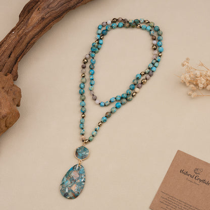 Bohemian-style Natural Stone Blue Teardrop Knotted Necklace
