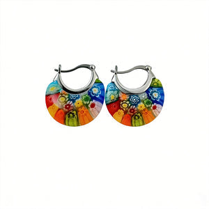 A Pair Of Bohemian-style Stained-glass Hoop Earrings