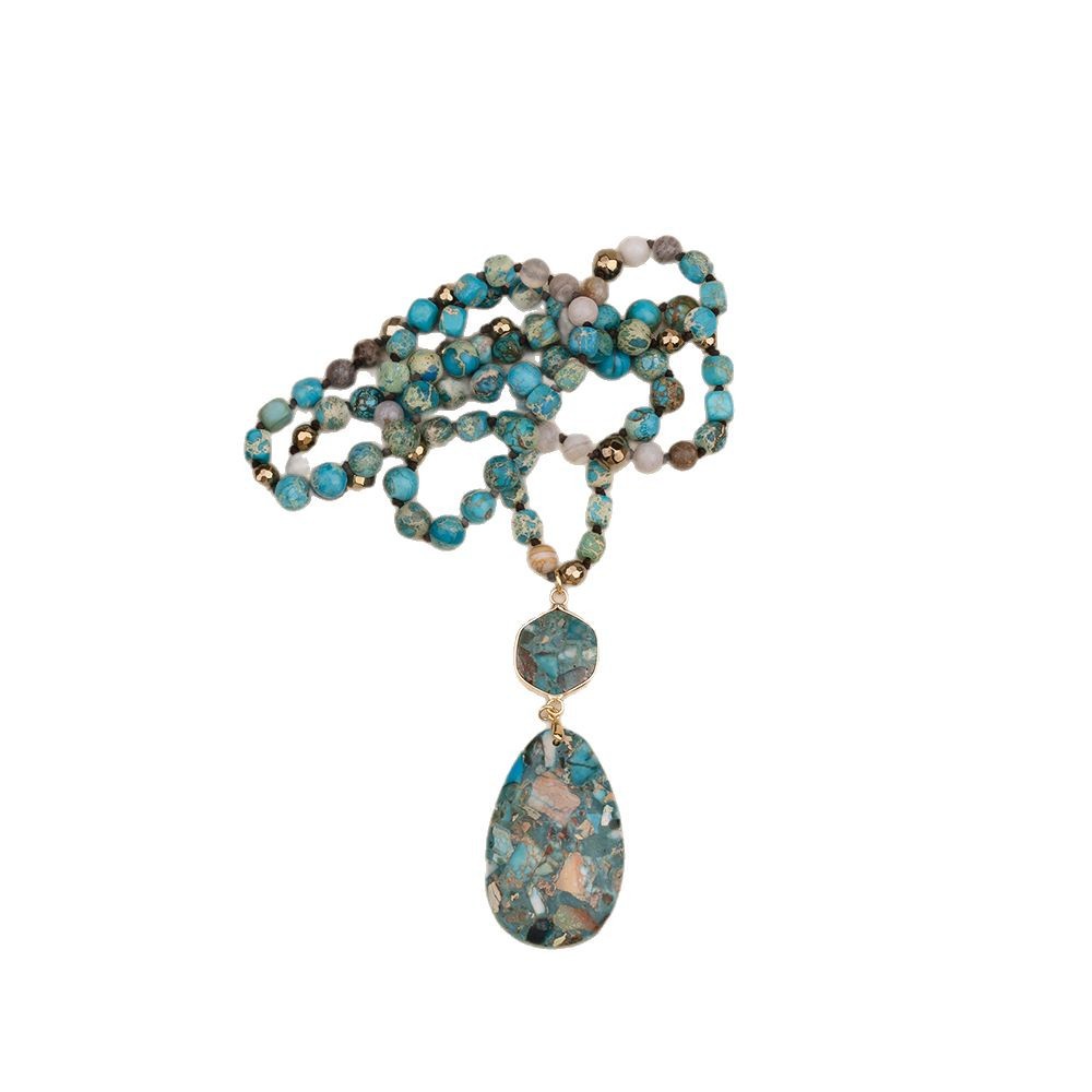 Bohemian-style Natural Stone Blue Teardrop Knotted Necklace