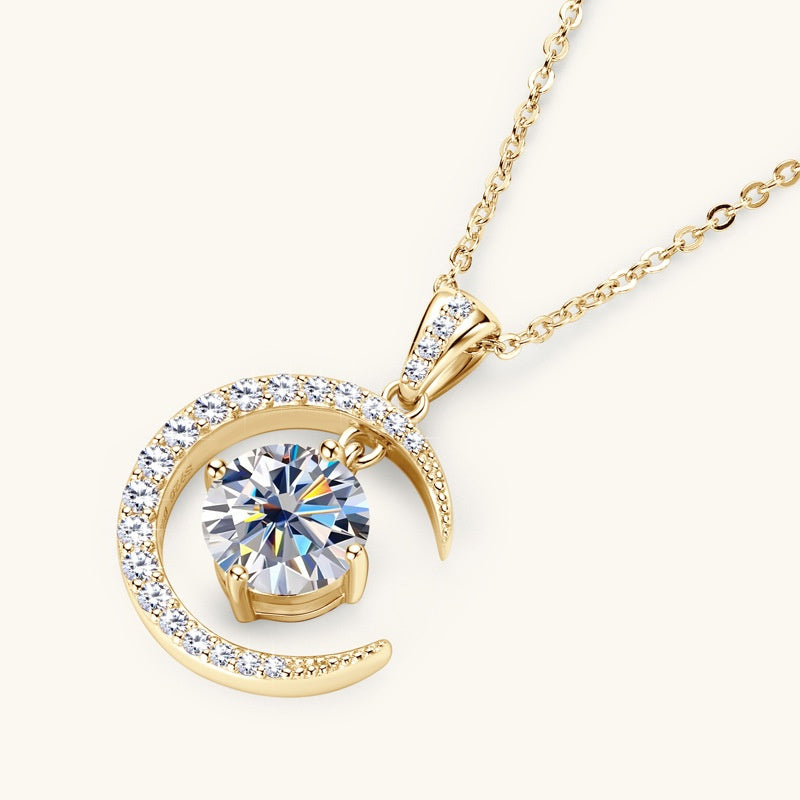 Women's Minimalist Pure Silver Crescent Shaped Moissanite Pendant Necklace