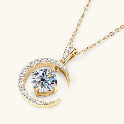 Women's Minimalist Pure Silver Crescent Shaped Moissanite Pendant Necklace