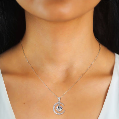Women's Minimalist Pure Silver Crescent Shaped Moissanite Pendant Necklace
