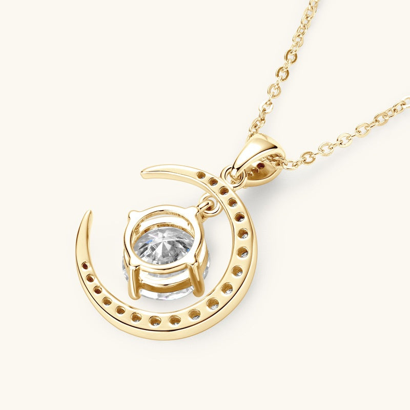 Women's Minimalist Pure Silver Crescent Shaped Moissanite Pendant Necklace