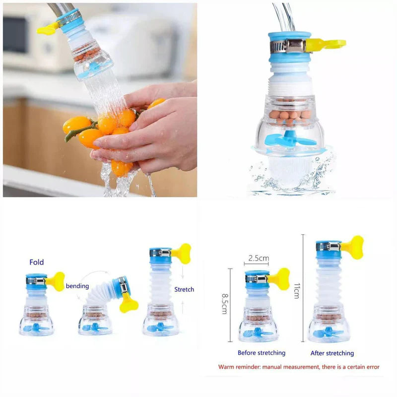 360° Rotatable Faucet Water Filter – Splash-Proof Purifier with Mineral Ball Filtration | فلتـر صنبور الماء القابل للتدوير ٣٦٠ درجة – منقي مياه مانع للرذاذ مع كرات فلترة معدنية