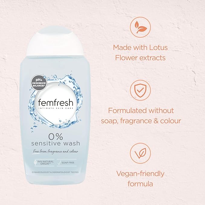Femfresh 0% Sensitive Intimate Wash – Fragrance & Color Free | غسول فيم فريش للمناطق الحساسة ٠٪ – خالي من العطور والألوان