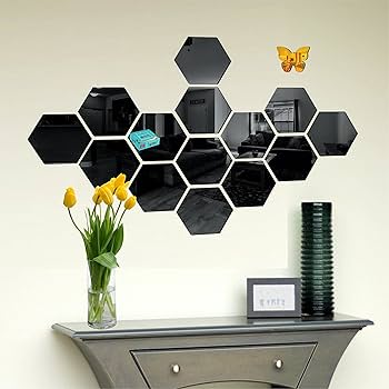 13-Piece Hexagon Acrylic Mirror Wall Decor – Modern DIY Honeycomb Mirror Set | طقم ديكور حائط مرايا أكريليك سداسية ١٣ قطعة – مجموعة مرايا خلية النحل الحديثة
