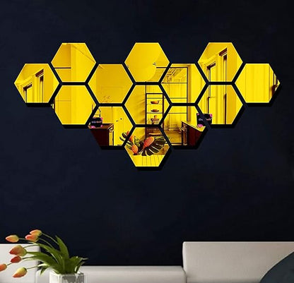 13-Piece Hexagon Acrylic Mirror Wall Decor – Modern DIY Honeycomb Mirror Set | طقم ديكور حائط مرايا أكريليك سداسية ١٣ قطعة – مجموعة مرايا خلية النحل الحديثة