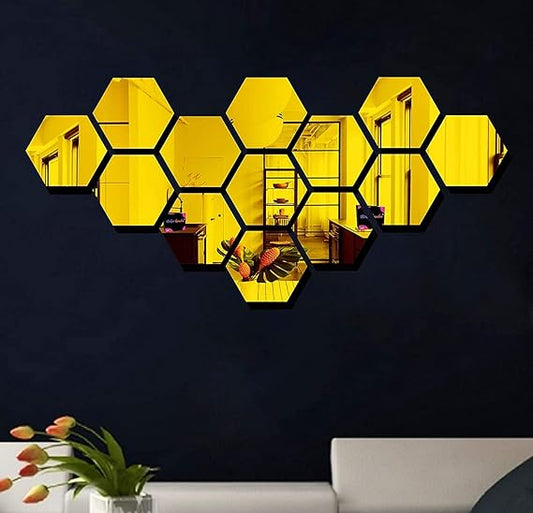 13-Piece Hexagon Acrylic Mirror Wall Decor – Modern DIY Honeycomb Mirror Set | طقم ديكور حائط مرايا أكريليك سداسية ١٣ قطعة – مجموعة مرايا خلية النحل الحديثة