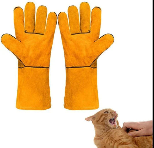 Heavy-Duty Scratch Protection Leather Gloves – Long-Sleeve Safety Mitts for Pet Handling, Gardening &amp; Animal Training | قفازات جلدية شديدة التحمل للحماية من الخدوش – قفازات أمان بأكمام طويلة للتعامل مع الحيوانات الأليفة والبستنة