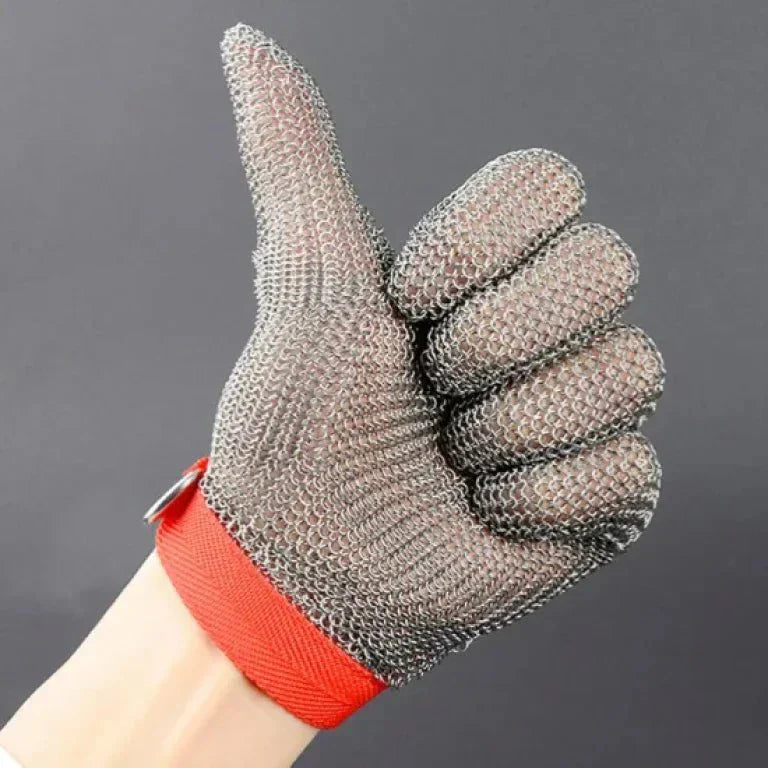 Stainless Steel Mesh Cut-Resistant Glove – Level 5 Protection Food-Grade Safety Glove for Slicing &amp; Meat Cutting | قفاز شبكي من الفولاذ المقاوم للصدأ ومقاوم للقطع – قفاز أمان للمواد الغذائية بمستوى حماية ٥ لتقطيع الخضروات واللحوم