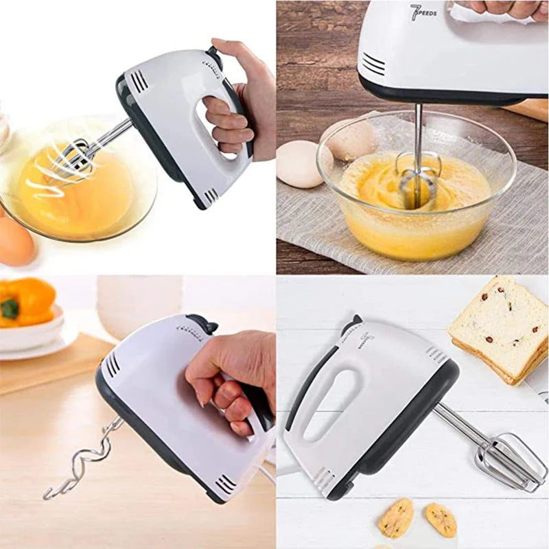 7-Speed Electric Hand Mixer – A versatile kitchen tool with stainless steel attachments and 150–200W power, perfect for baking and everyday mixing needs.