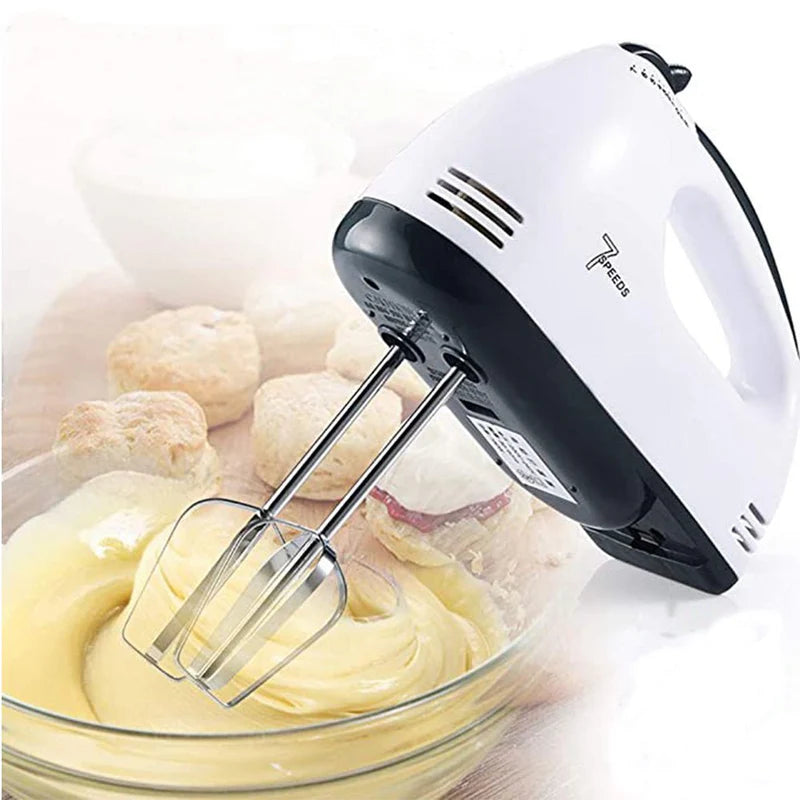 7-Speed Electric Hand Mixer – A versatile kitchen tool with stainless steel attachments and 150–200W power, perfect for baking and everyday mixing needs.